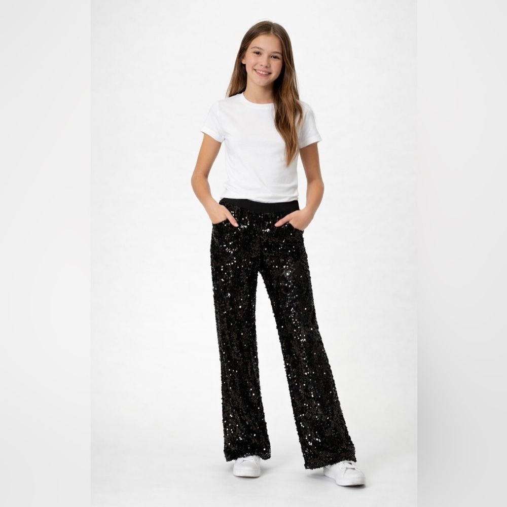 Habitual Black Sequin Girls Leggings size 14